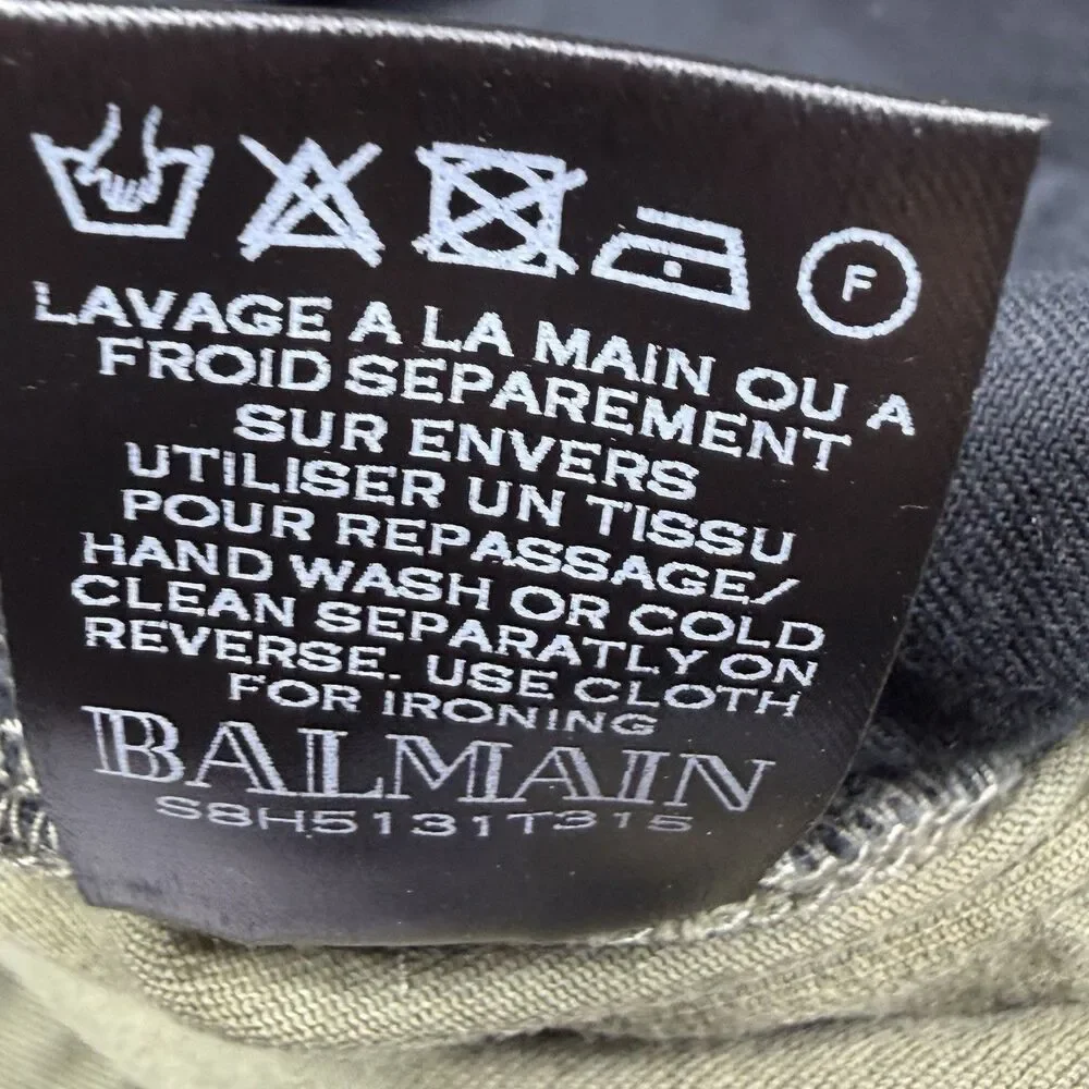 Balmain Paris Biker Moto Jeans Men’s 34 Olive Green Motorcycle Made In Japan